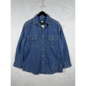 Key Denim Shirt Mens L Blue Western Pearl Snap Long Sleeve Cowboy Workwear
